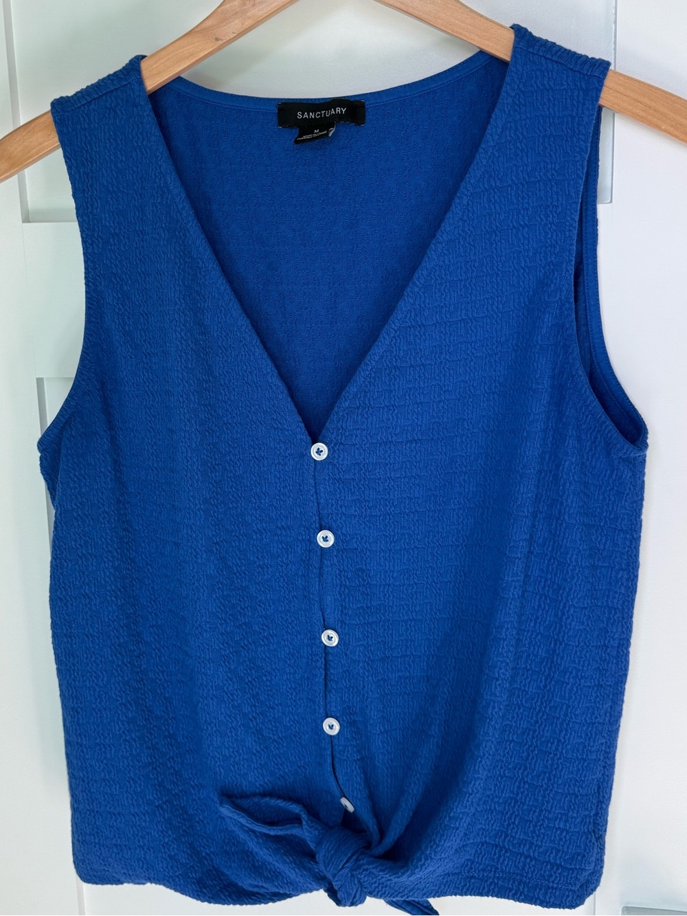 Sanctuary Vacation Textured Tie Front Button Up Tank Medium Cobalt Blue